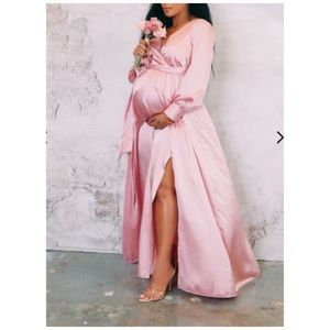 Chic Bump Club | Dresses | Chic Bump Club Satin Rose Maternity Grown |  Poshmark